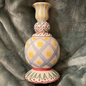 Vintage MACKENZIE-CHILDS Globe Candlestick Aalsmeer Pattern 8" Hand Painted
